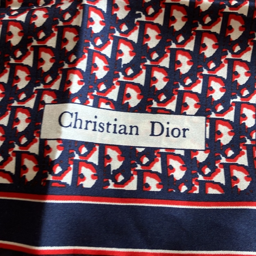 Dior Blue and Red Patterned Silk Scarf - Picture 9 of 9